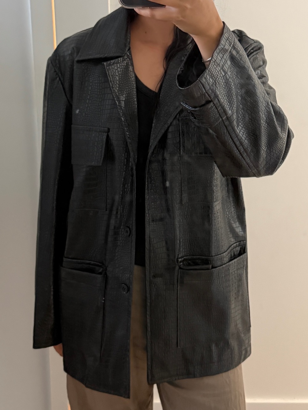 Lioness Crocodile Faux Leather Oversized Jacket